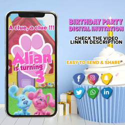 Blue's Clues and you Invitation. Magenta Animated Invitation, Blue's Clues and Magenta Birthday Invitation, Birthday