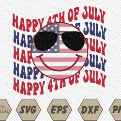 Groovy Smiling Face Happy July of 4th USA Flag Svg, Eps, Png, Dxf, Digital Download