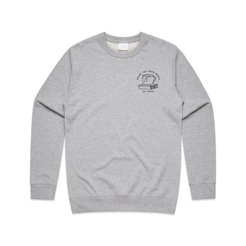 Drink Tea Read Books Be Happy Jumper Sweater Sweatshirt Line Art Cute Pocket Design - 1.jpg