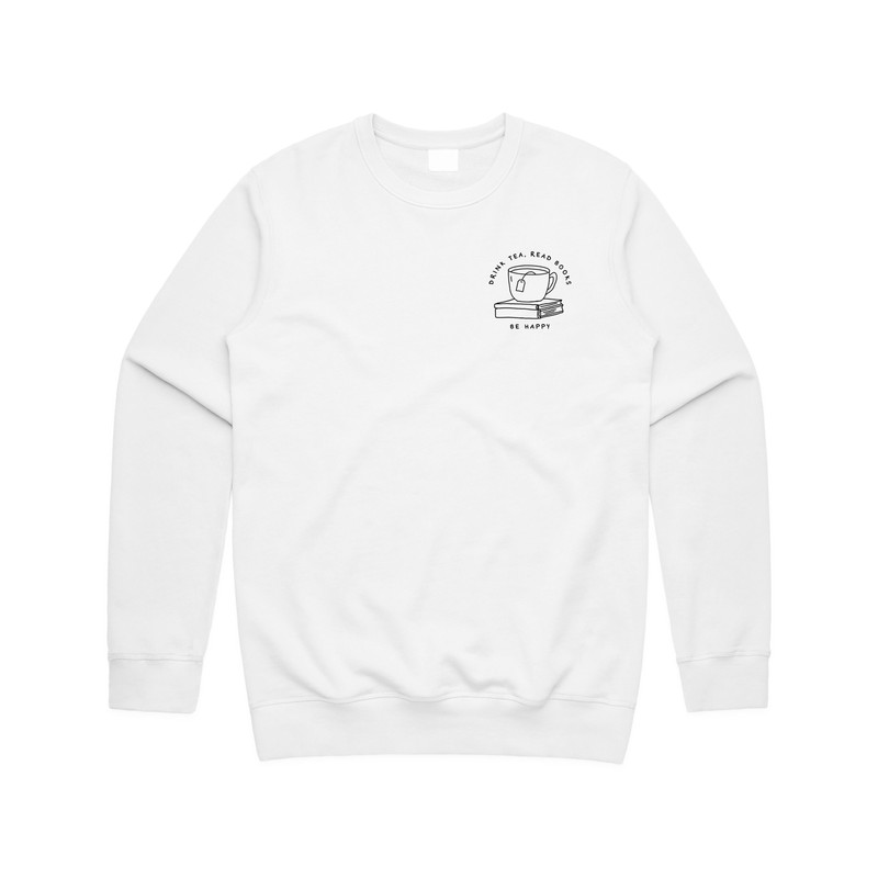 Drink Tea Read Books Be Happy Jumper Sweater Sweatshirt Line Art Cute Pocket Design - 2.jpg