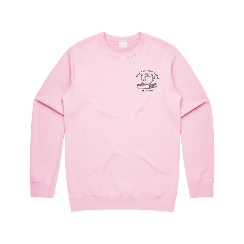 Drink Tea Read Books Be Happy Jumper Sweater Sweatshirt Line Art Cute Pocket Design - 3.jpg