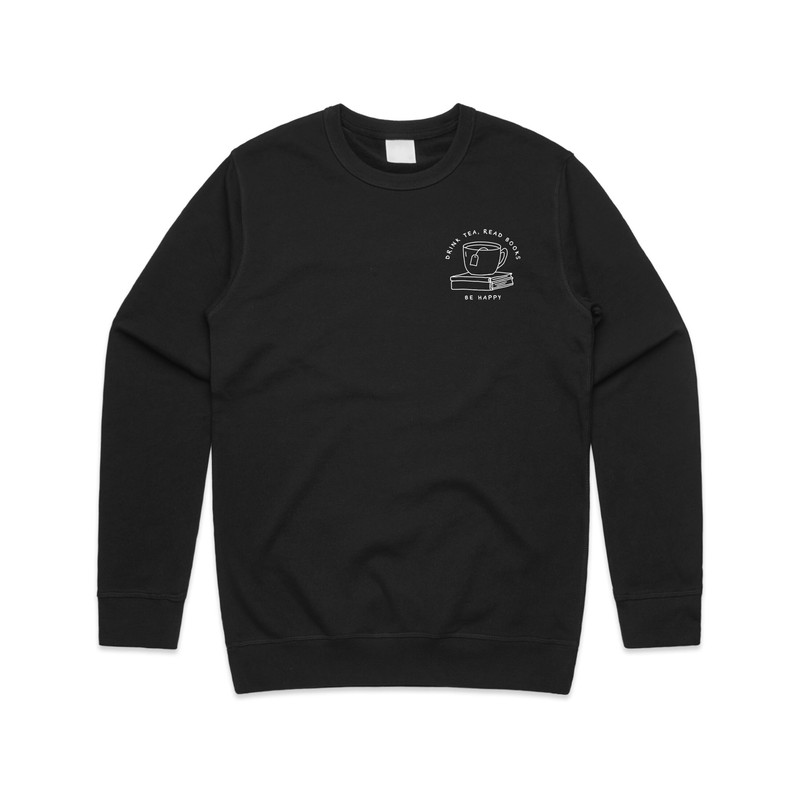 Drink Tea Read Books Be Happy Jumper Sweater Sweatshirt Line Art Cute Pocket Design - 5.jpg