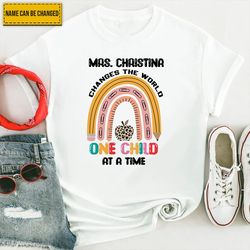 customized name teacher teaching t shirt changes the world one child at a time tee birthday gift cotton t shirt