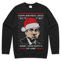 michael scott christmas jumper sweater sweatshirt us office happy birthday jesus xmas funny