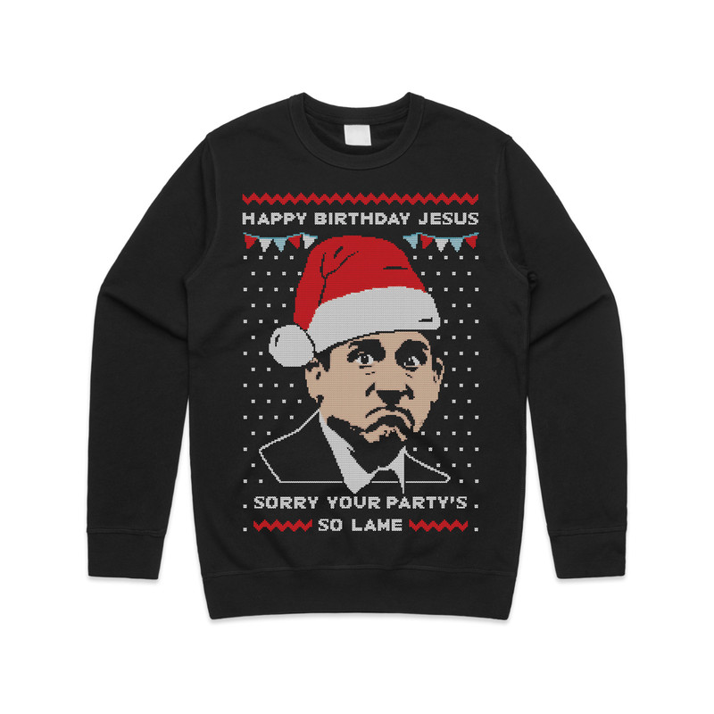 Michael Scott Christmas Jumper Sweater Sweatshirt US Office Happy Birthday Jesus Xmas Funny - 1.jpg