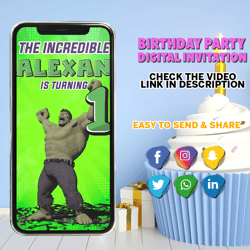 Hulk Video Invitiation, Video birthday Invitation, Hulk invitations, boy birthday invitation