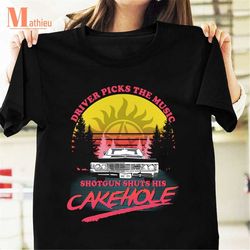 driver picks the music, shotgun shuts his cakehole vintage t-shirt, supernatural shirt, supernatural movie shirt