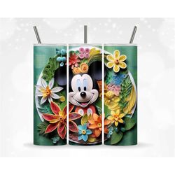 3D Mouse Cartoon Floral Flowers Paper Quilling Sublimation Tumbler Design Download PNG, 20 Oz Digital Tumbler Wrap PNG D