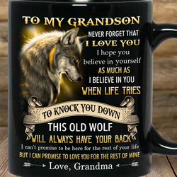 to my grandson mugs, wolf coffee mugs, gift for grandson, gift from grandma, birthday gift, merry christmas gift