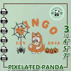 bluey dog pumpkin cartoon blue dog, cartoon blue dog embroidery design, horror halloween embroidery machine design, inst