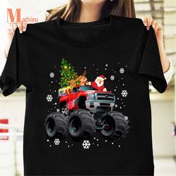 Santa Claus And Reindeer Driving Red Truck Christmas Vintage T-Shirt, Santa Claus Shirt, Christmas Gift, Christmas Truck