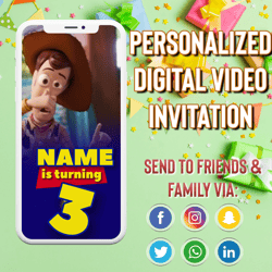 toy story birthday digital video invitation, birthday invitation, video invite, birthday video invitation, birthday part