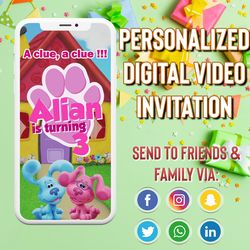 blue's clues and you invitation. magenta animated invitation, blue's clues and magenta birthday invitation, birthday