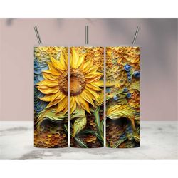 3D Sunflowers Paper Quilling Floral Sublimation Tumbler Design Download PNG, 20 Oz Digital Tumbler Wrap PNG Download