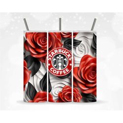 3D Seamless Red And Black Roses Floral Coffee Wrap Sublimation Tumbler Design Download PNG, 20 Oz Digital Tumbler Wrap P