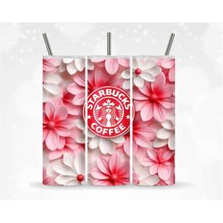 3D Seamless Pink And White Floral Coffee Wrap Sublimation Tumbler Design Download PNG, 20 Oz Digital Tumbler Wrap PNG Do