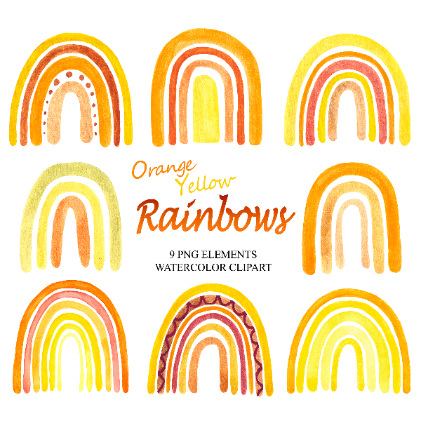 Watercolor Boho Rainbow Clipart