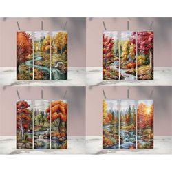 10 Files Bundle Embroidered Fall Season Autumn 3D Embroidery Landscape Sublimation Tumbler Design Download PNG 20 Oz Dig