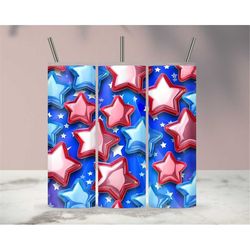 3D Inflated Patriotic Stars Pattern 4th Of July Sublimation Tumbler Design Download PNG, 20 Oz Digital Tumbler Wrap PNG