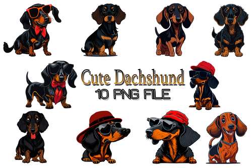 Cartoon Dachshund 10 PNG Files Sublimation Digital Vector File