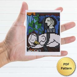 Nude, Green Leaves and Bust by Pablo Picasso Cross Stitch Pattern. Miniature Art, Easy Tiny