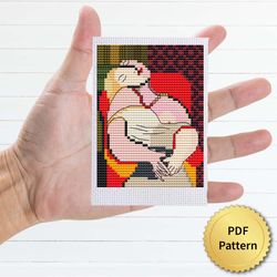 The Dream by Pablo Picasso Cross Stitch Pattern. Miniature Art, Easy Tiny