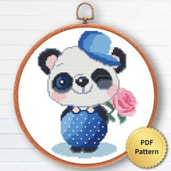 Funny Cute Panda with Baby Cross Stitch Pattern