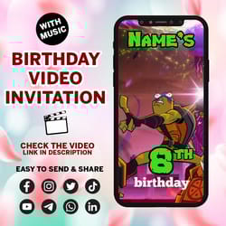 teenage mutant ninja turtles birthday video invitation, tmnt birthday invite, animated birthday video invitation, ninja