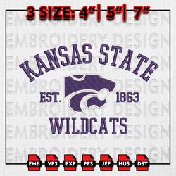 NCAA Kansas State Wildcats Embroidery files, NCAA Embroidery Designs, Kansas State Wildcats Machine Embroidery Pattern