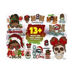 13 files messy bun skull bundle svg, christmas svg, messy bun svg