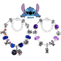 Stitch Bracelet Disney Jewelry Lilo and Stitch Charm Bracelet Pendant Blue Purple Bead Fit Bracelet