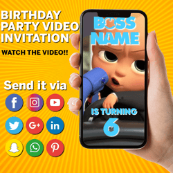 Personalized Baby Boss Birthday Video Invitation, Boy Boss Baby Party invitation animated, Baby Boss Invite, Baby Boss
