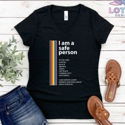 i am a safe person t-shirt, pride parade t-shirt, lgbt parade tee, anti discrimination tee, rainbow sweat, ally tee, pea