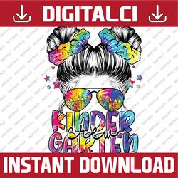 kids kindergarten crew messy bun girl back to school first day png, first day of school png, back to school png, digital