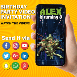 Ninja Turtles birthday video invitation for boy or girl, animated invite