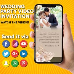 multi-page luxury white gold wedding video invitation, save the date animated video invitation, video evite, wedding