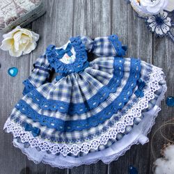 Dress for Blythe in Lolita style, checkered dress, dlythe clothes, dress for doll