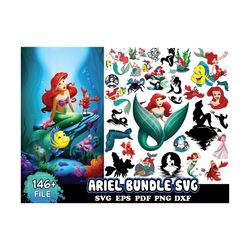 146 ariel bundle svg, princess svg, ariel svg, disney svg