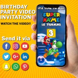 Super Mario VIDEO invitation, Super Mario birthday invitation video, Super Mario Birthday Invitation, Super Mario Movie