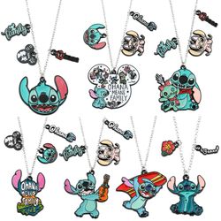 Disney Lilo And Stitch Enamel Necklace Ohana Means Family Pendant Neck Chains Funny Anime Cartoon Fashion Jewelry