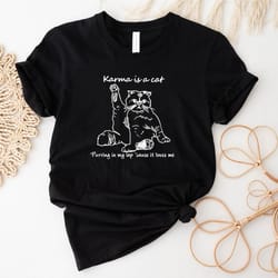 karma is a cat purring in my lap shirt, meet me at midnight shirt, gift shirt for 2023 swiftie concert, fashion updated