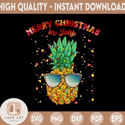 happy christmas in july pineapple hawaii png, santa beach summer vacation, xmas in july gift digital png