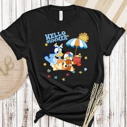 bluey summer shirt, bluey hello summer shirt, family bluey shirt, bluey beach shirt, summer day, 2023 new collection