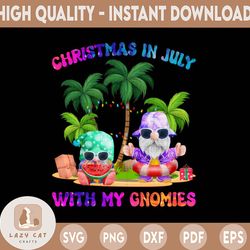 christmas in july with my gnomies png, funny cute santa gnome summer matching png, gnome summer vacation png