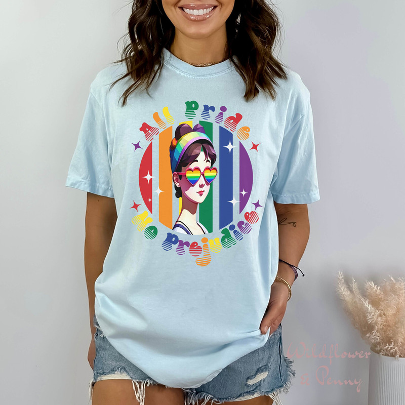 Retro rainbow Pride comfort colors shirt, More Pride Less Prejudice Shirt, LGBT Pride T Shirt, Jane Austen Shirt, Proud Ally Shirt,queer tee - 3.jpg