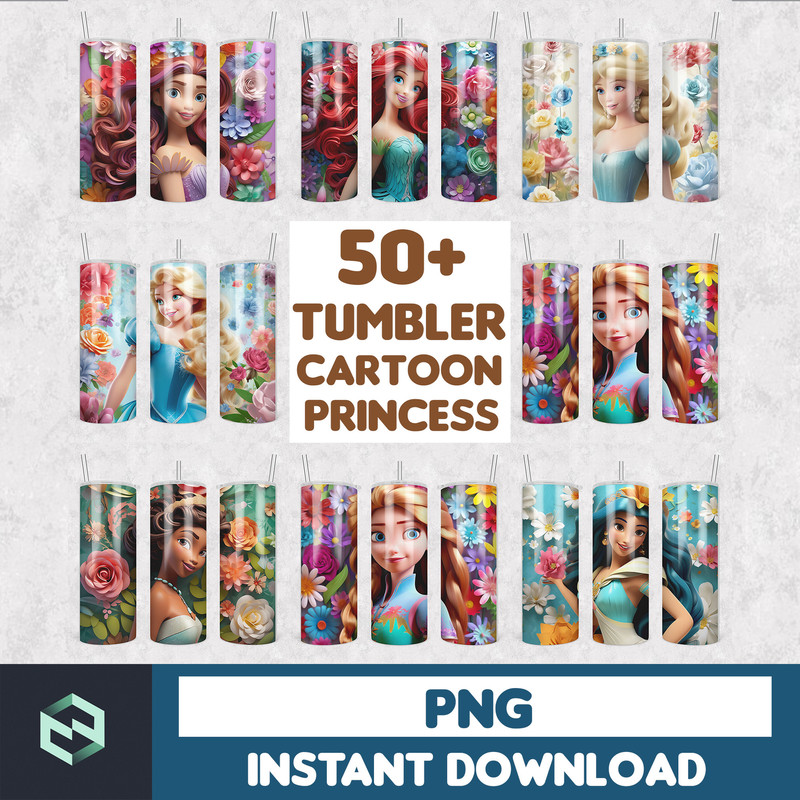 3D Cartoon princess Tumbler Design, Sublimation Designs Downloads, Digital download, 20 oz tumbler sublimations, Digital file.jpg