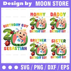 Cocomelon Personalized Name And Ages Birthday Png, Cocomelon Brithday Png,Cocomelon Family Birthday Png, Watermelon
