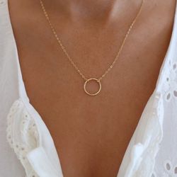 Minimalist Dainty Circle Necklace | Gold Circle Necklace | Birthday Gift