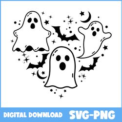 ghost and bat svg, ghost svg, heart svg, bat svg, retro halloween svg, halloween svg, cartoon svg, png file