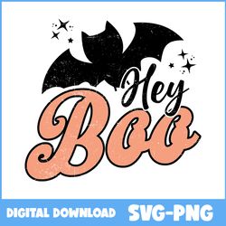 hey boo svg, bat svg, retro halloween svg, halloween svg, cartoon svg, png digital file